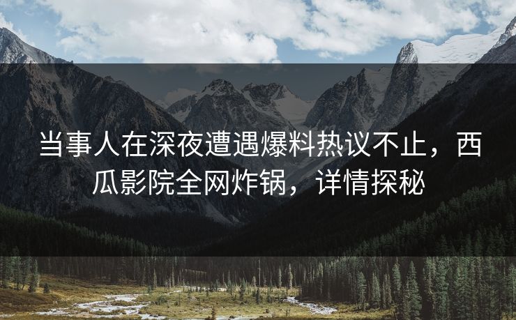 当事人在深夜遭遇爆料热议不止，西瓜影院全网炸锅，详情探秘